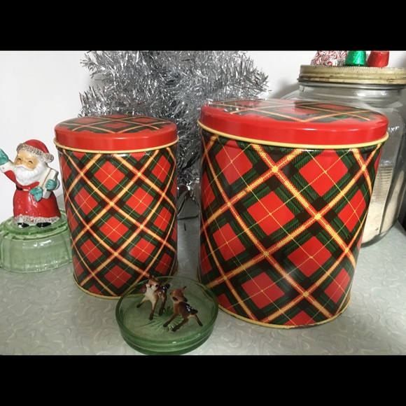 Vintage plaid tartan tins canisters set - Picture 2 of 11